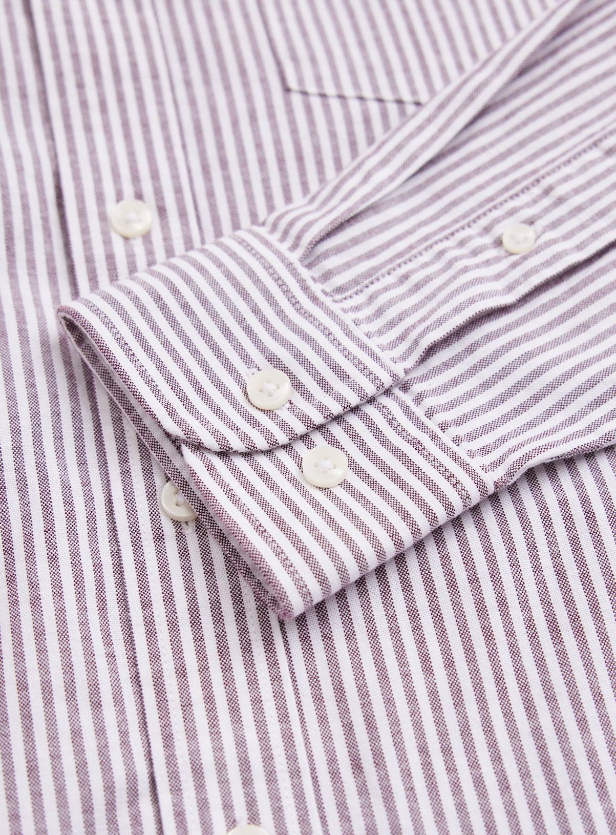 Dark Red Ticking Stripe Oxford Slim Fit Shirt XL - Image 4